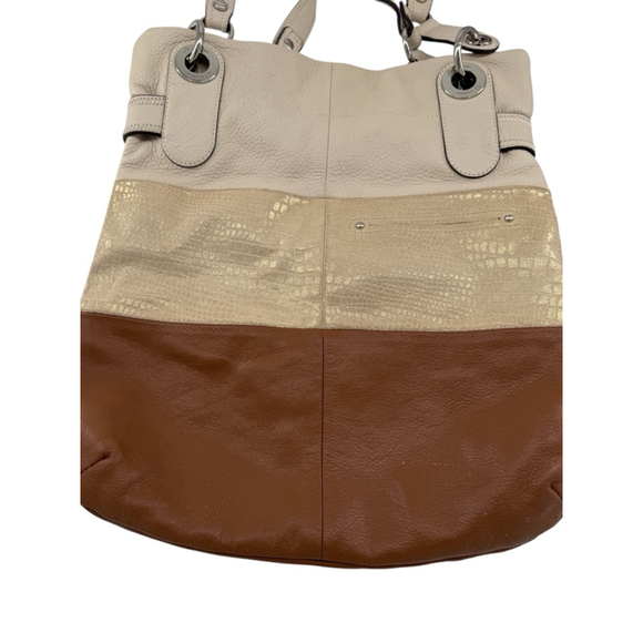 B. Makowsky Women’s Leather Tote Bag Brown/Gold/Tan One Size - Picture 2 of 11